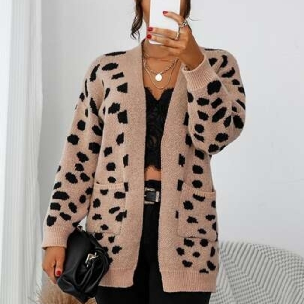 Leopard Print Cardigan Sweater - Tan and Black